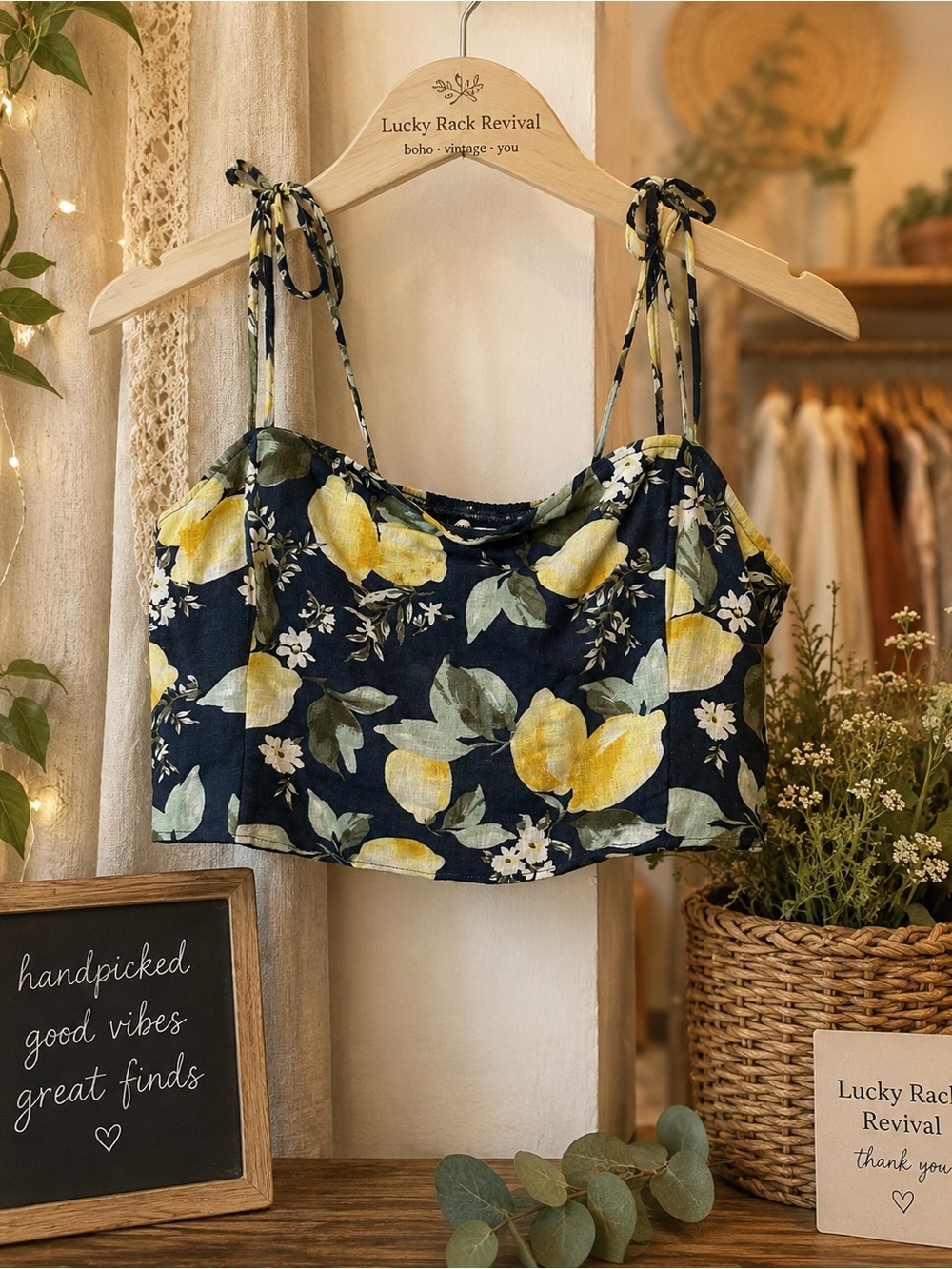 Abercrombie & Fitch Lemon Print Tie Strap Crop Top Size M 🍋